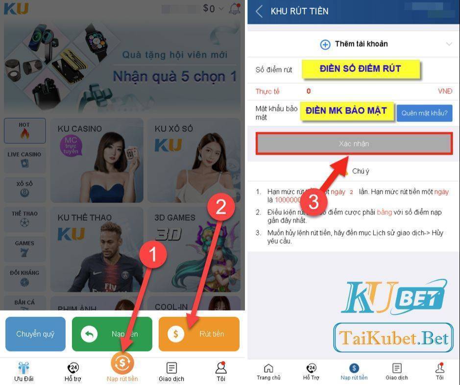 Quy trình rút tiền Kubet trên ứng dụng mobile
